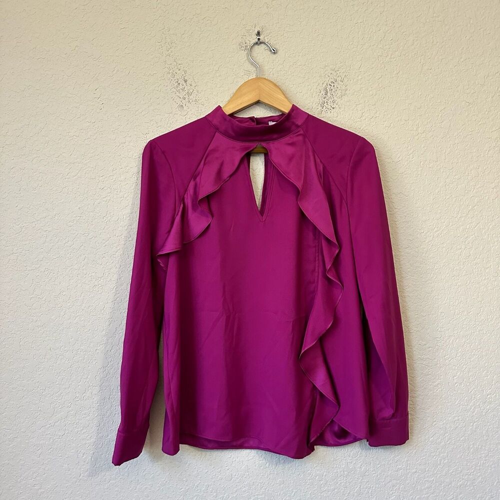 NWT PARKER Ciani Cascading Ruffle L/S Blouse Keyhole in Deep Plum